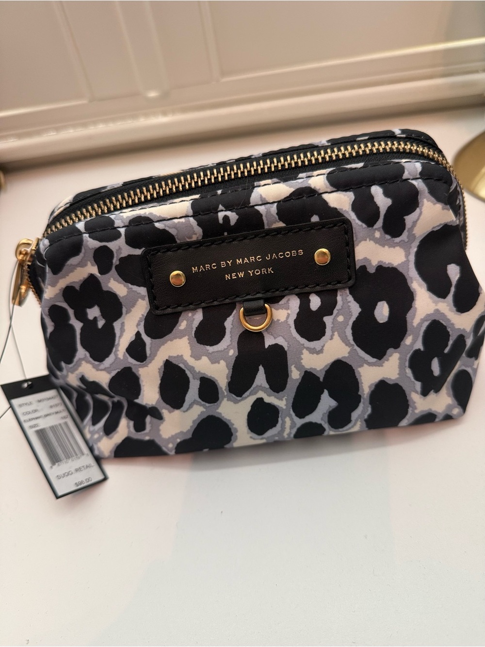 Marc by Marc Jacobs Black, Gray & Cream Leopard Print Cosmetic Pouch